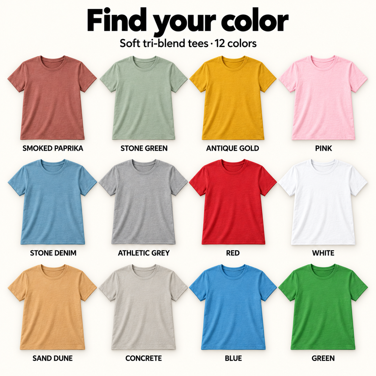 Available tri-blend tee colors