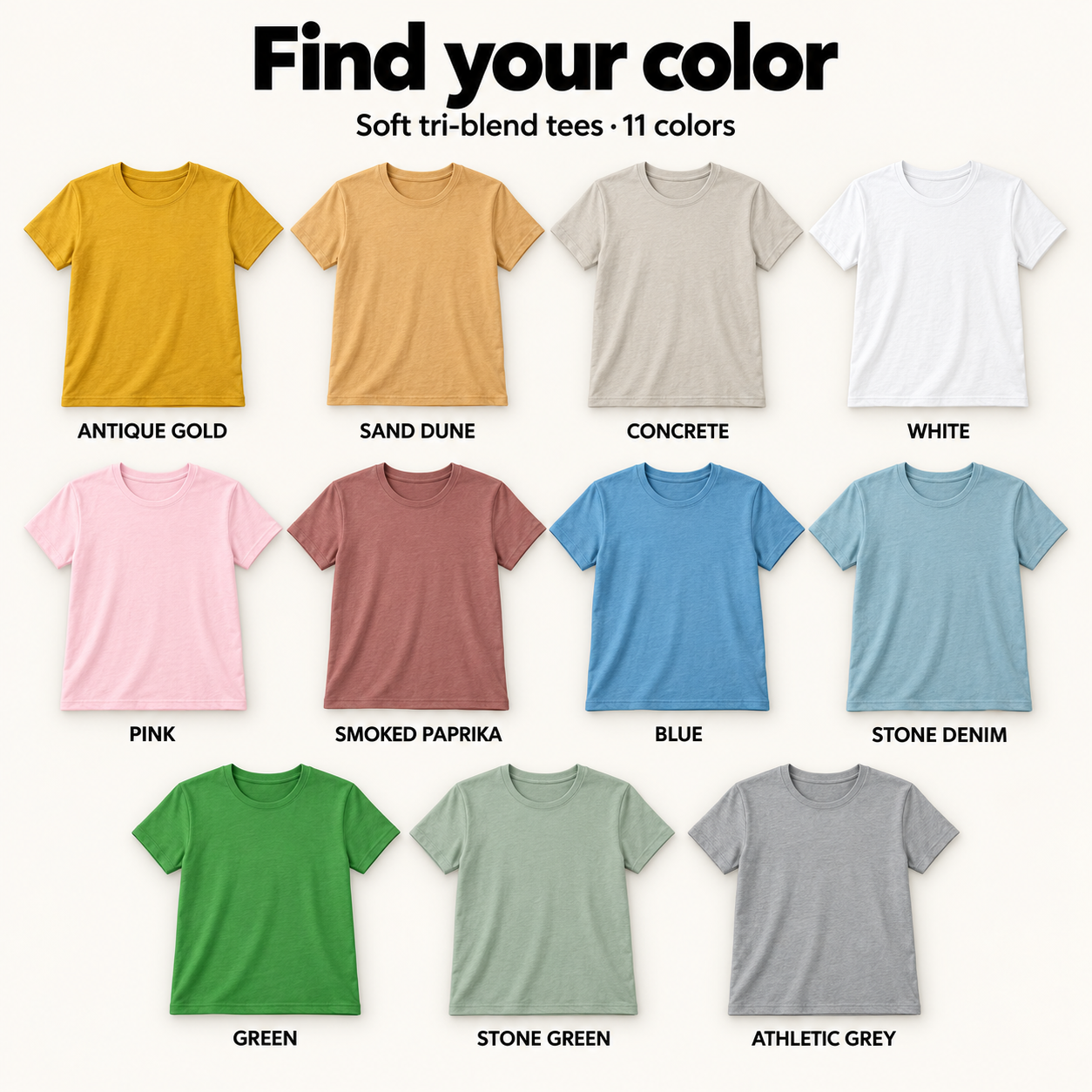 Available tri-blend tee colors
