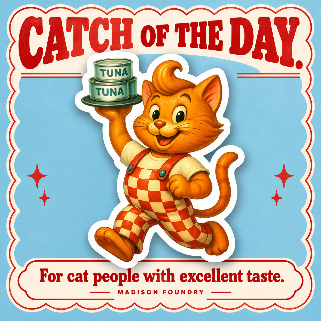 Catch of the Day — tuna loving orange cat sticker spotlight