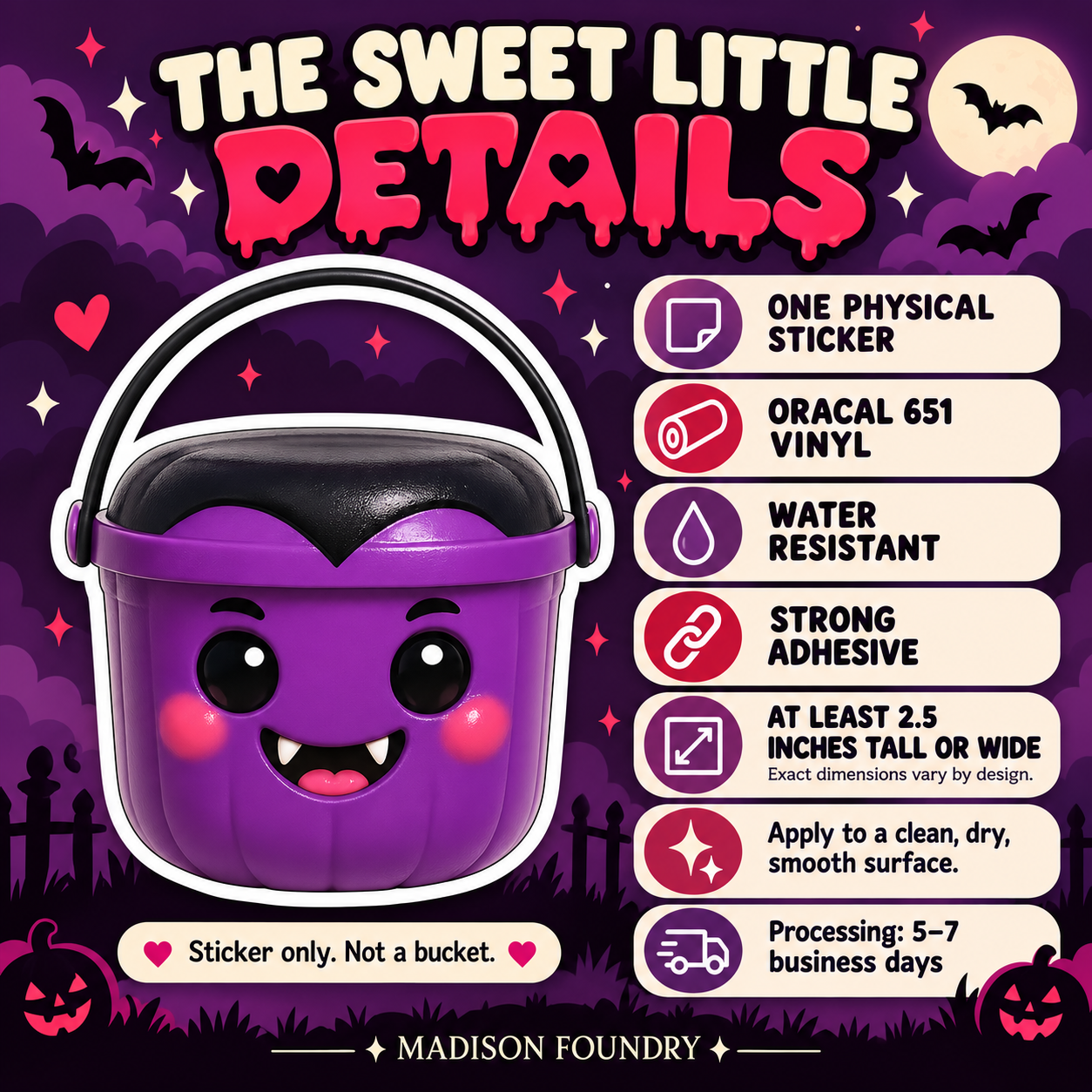 Vampire Boo Bucket vinyl sticker details listing slide