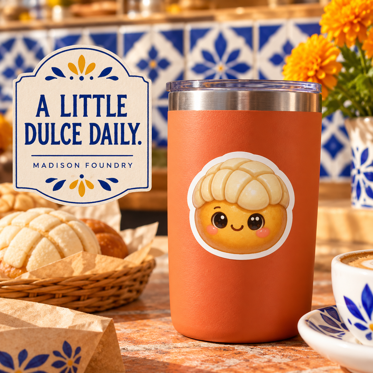 Vanilla concha sticker on terracotta tumbler