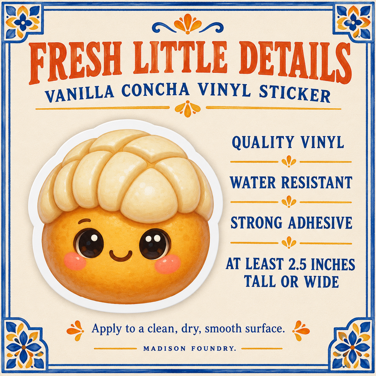 Vanilla concha vinyl sticker specifications