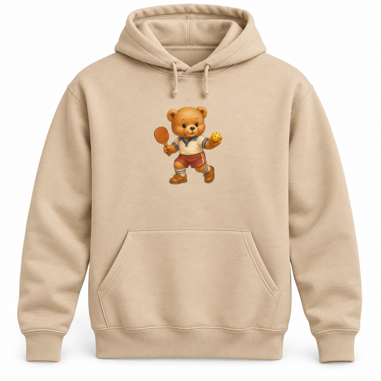 Sand Beige Hoodie with Pickleball Bear