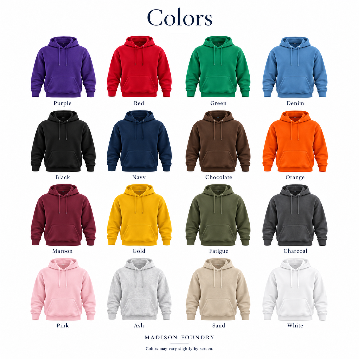Madison Foundry hoodie color chart