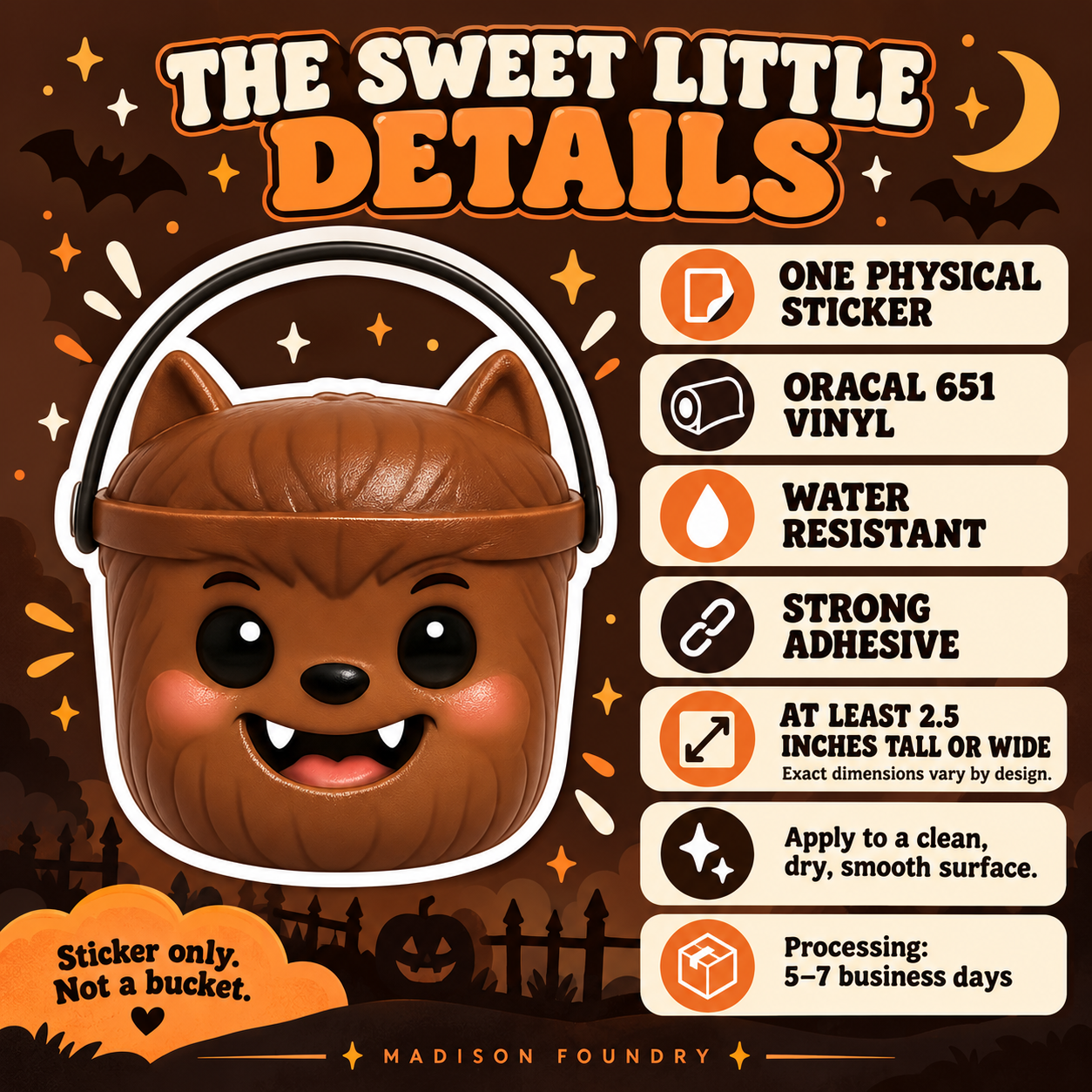 Werewolf Boo Bucket vinyl sticker details listing slide