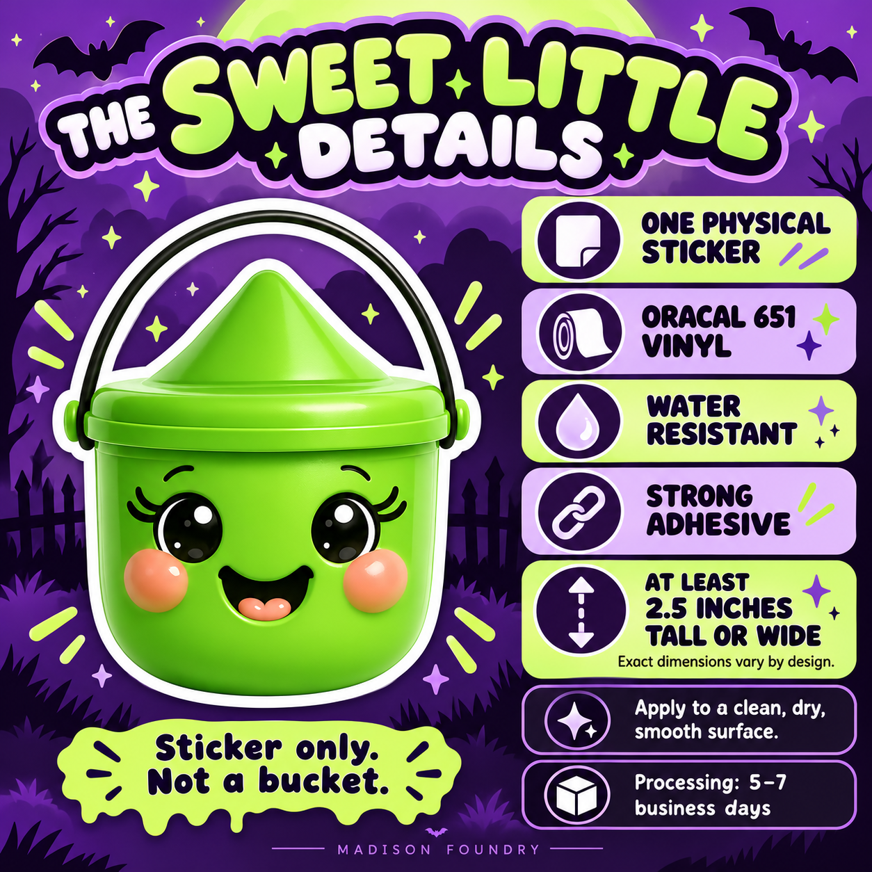 Witch Boo Bucket vinyl sticker details listing slide