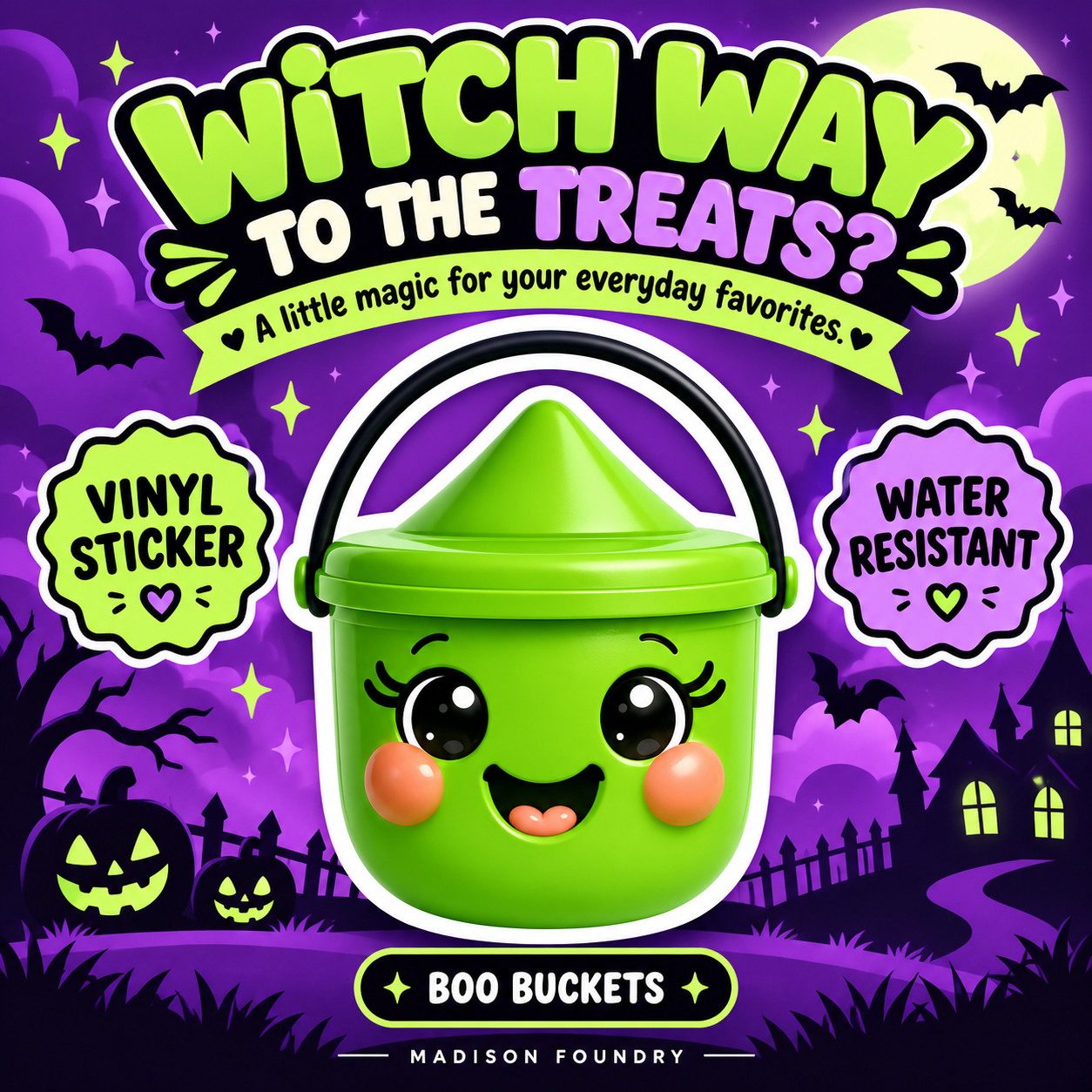 Witch Boo Bucket vinyl sticker hero listing slide