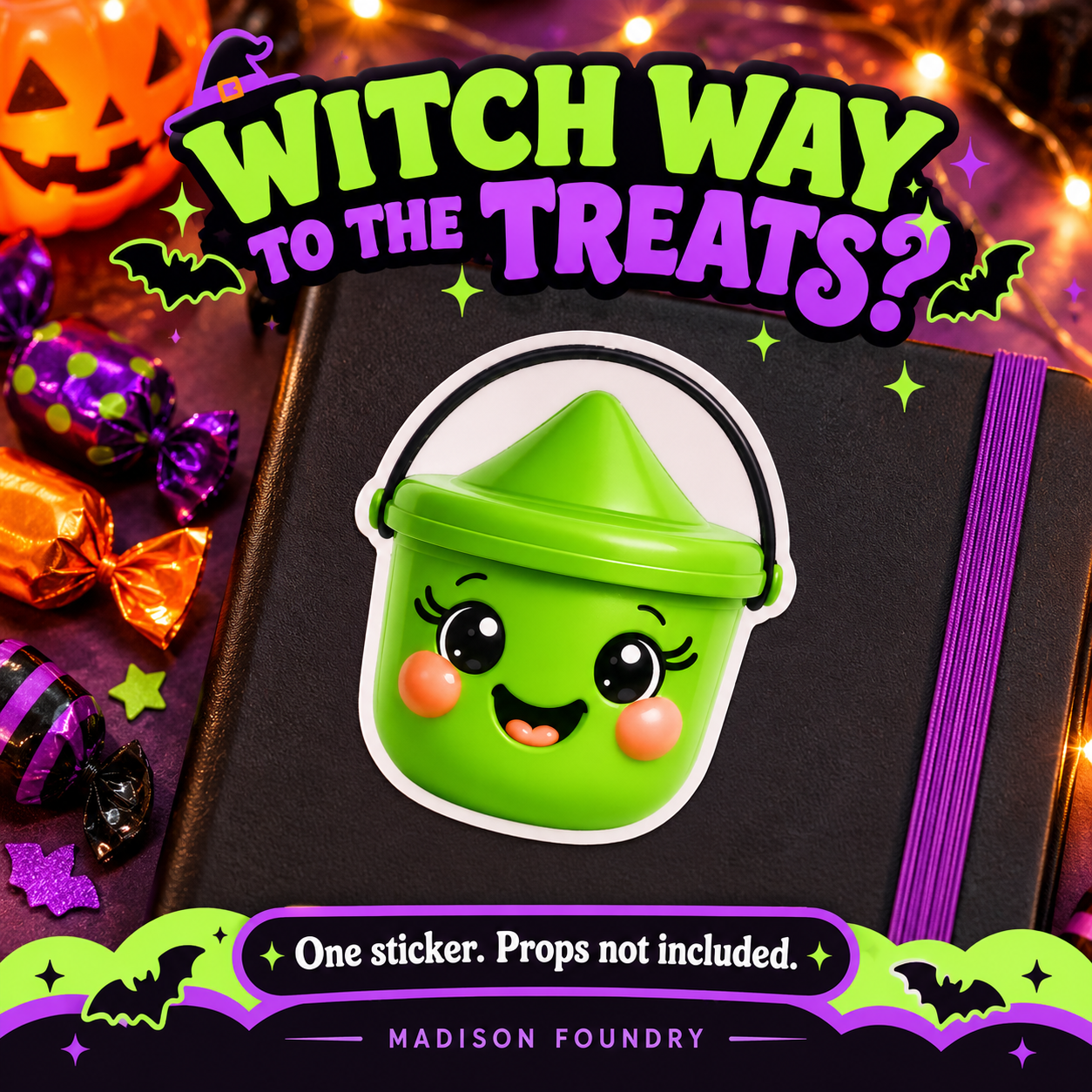 Witch Boo Bucket vinyl sticker lifestyle listing slide